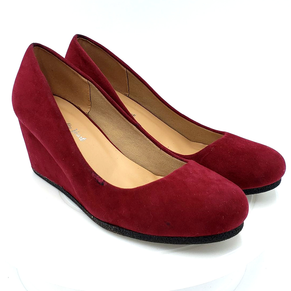 Guilty Hearts Red Suede Wedge Slip On 8